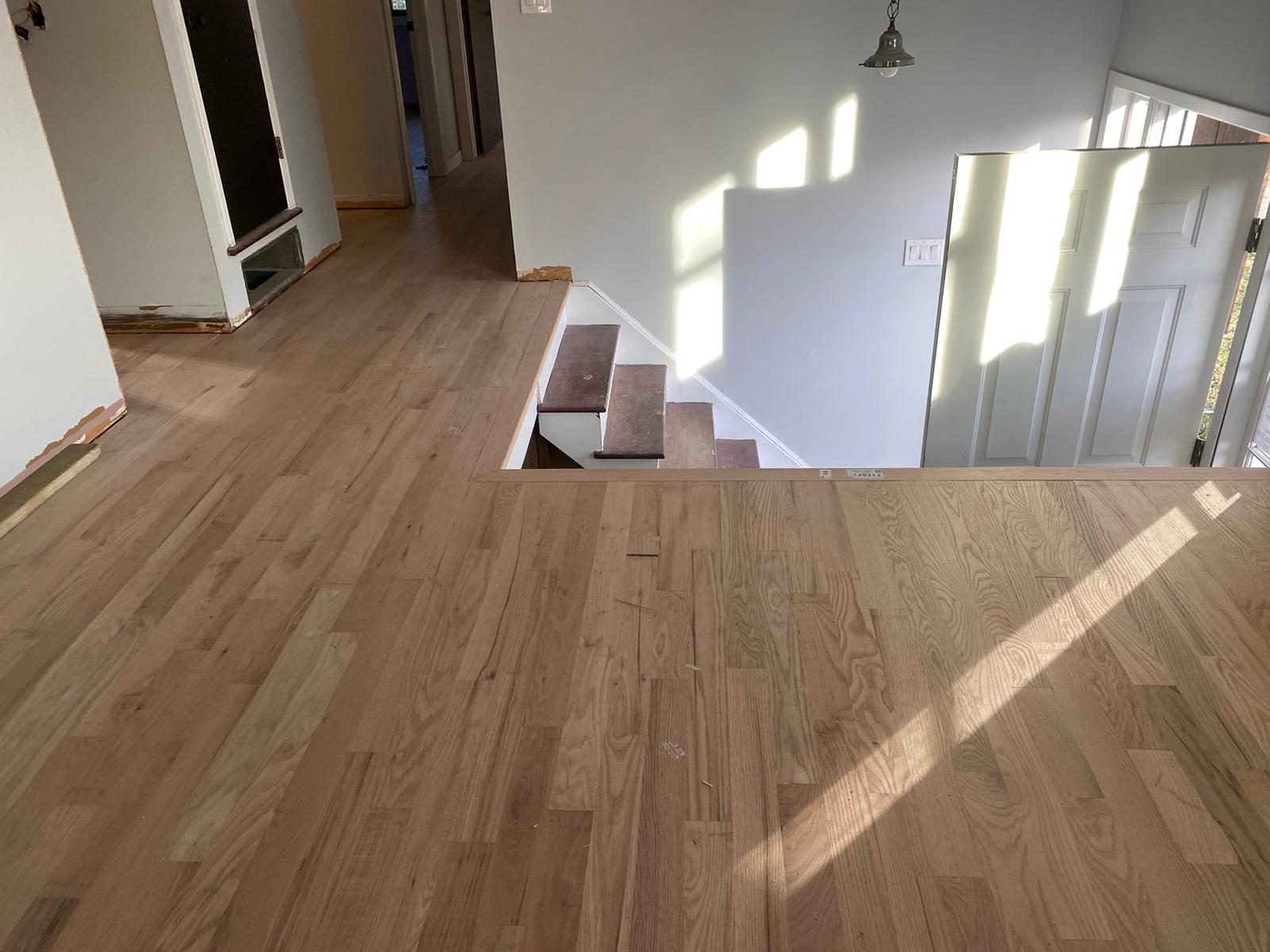 Hardwood stair landing